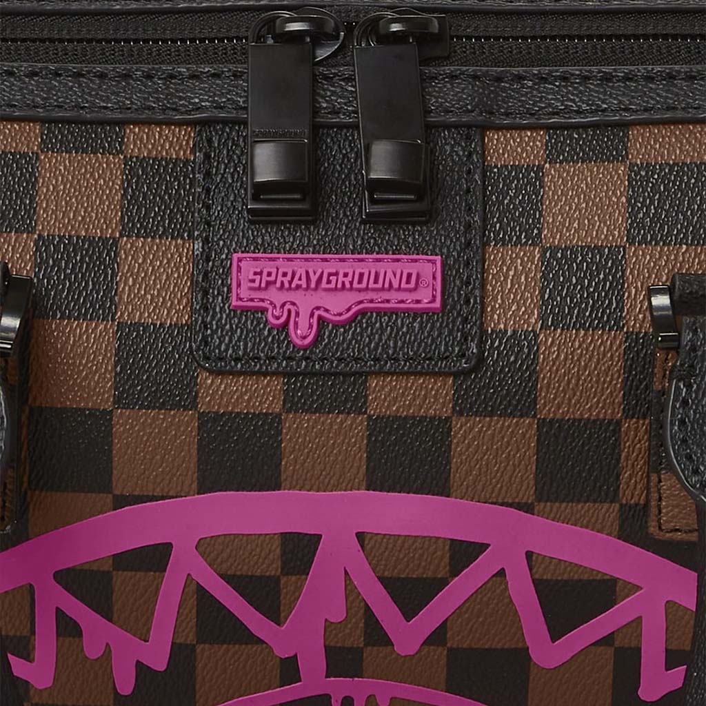 Pink Drip Brown Check Mini Duffle